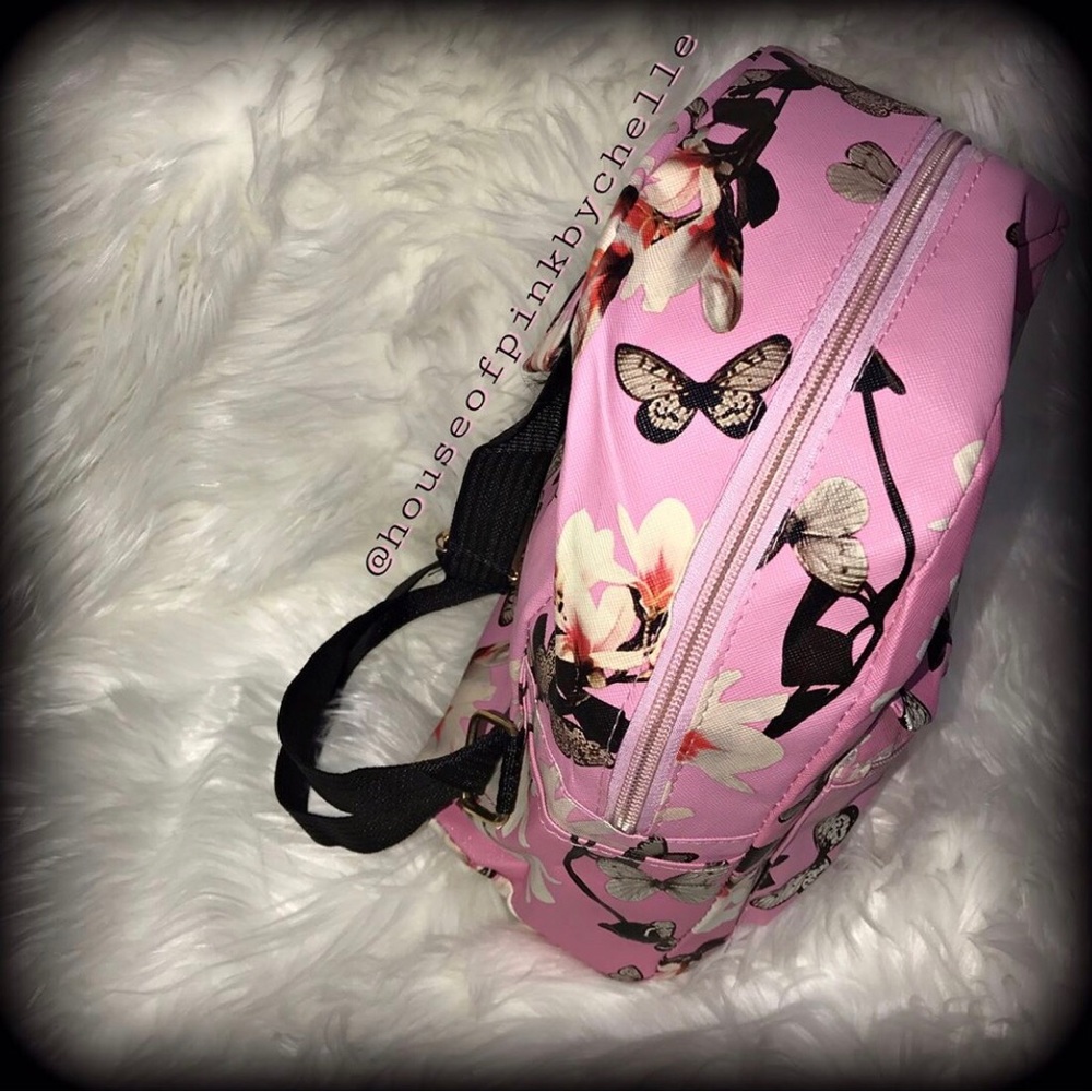 Pink Floral Butterfly Pattern Backpack - Picture 3 of 5